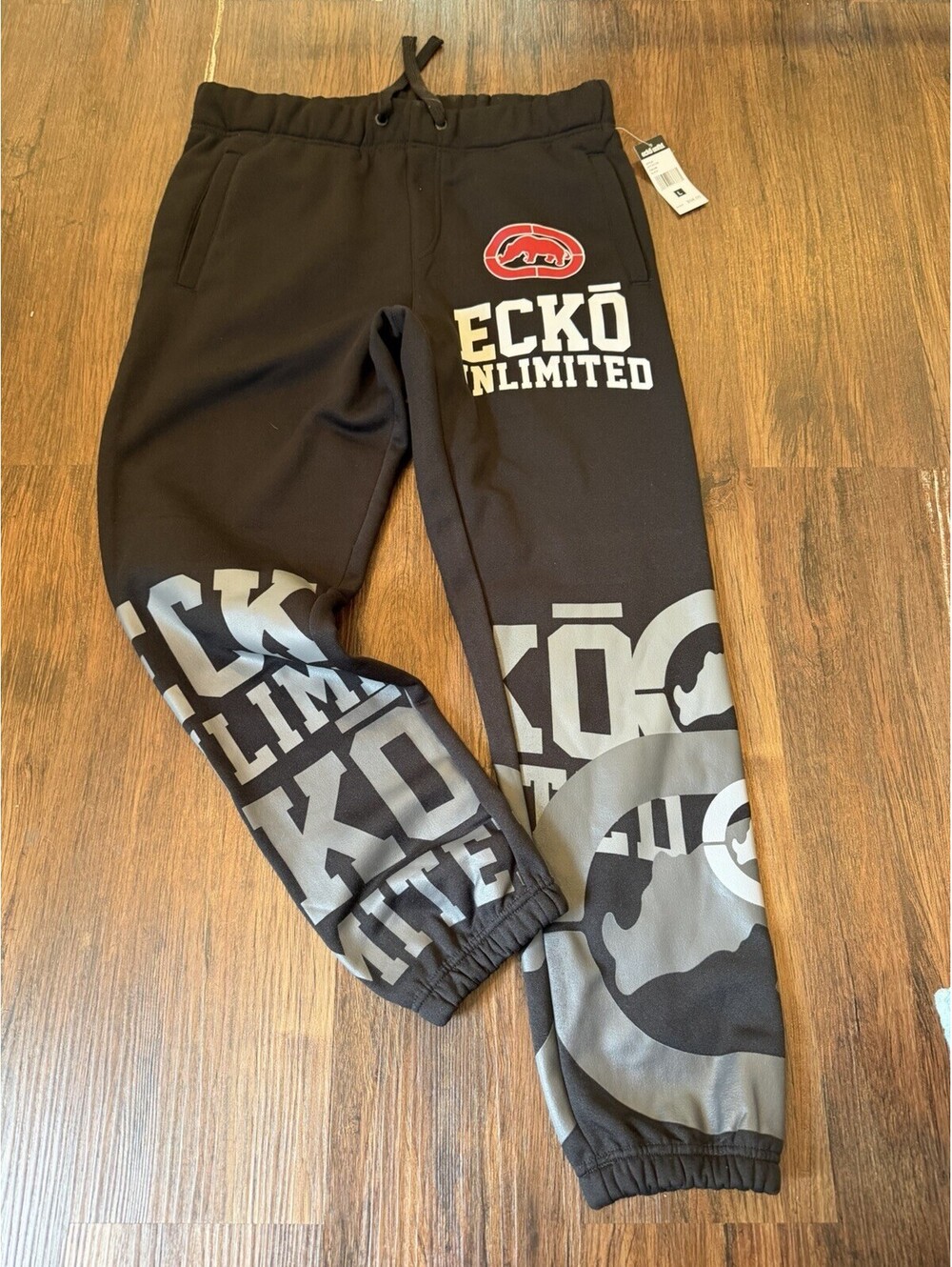 Ecko Unltd Jogger Sweatpants Men’s Size L Black Graphic Logo Drawstring NWT